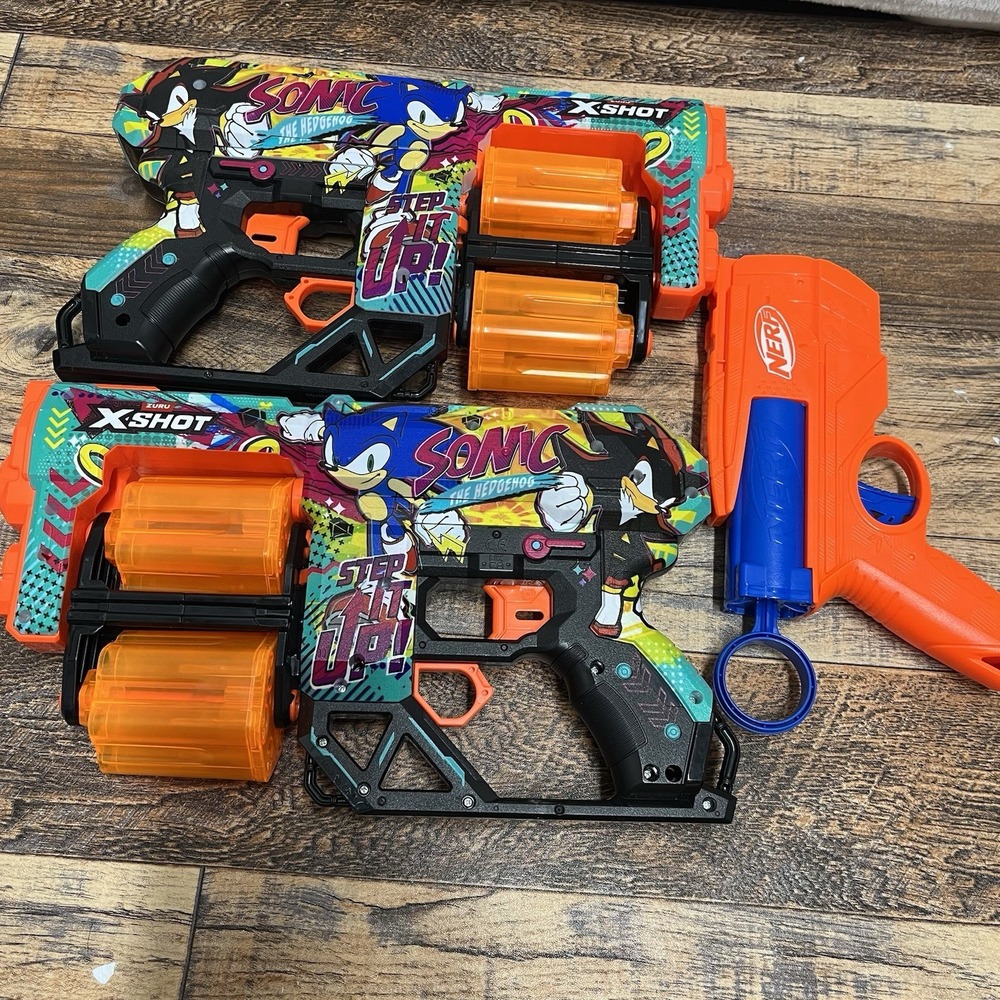 XSHOT Skins Dread Hyper Spike Sonic The Hedgehog Blaster Double By Zuru Lot of 2